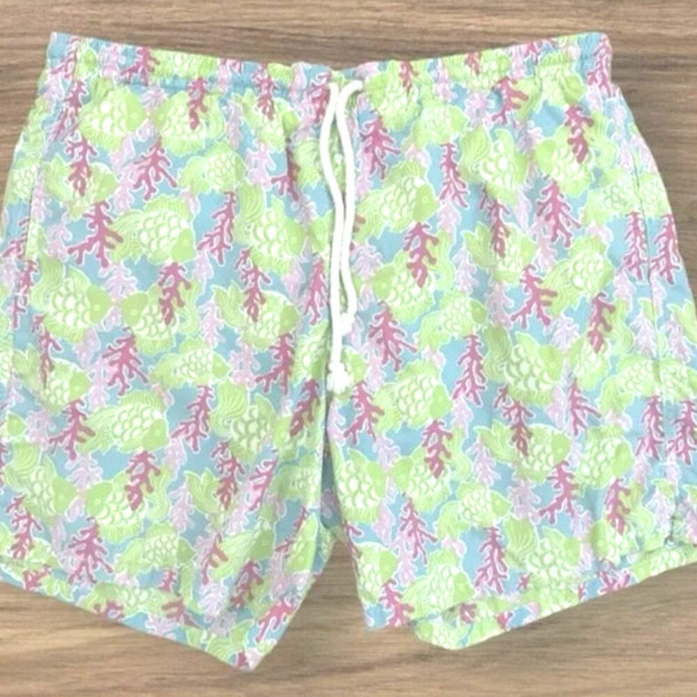 Lilly Pulitzer men's vintage swim shorts sz medium pastel fish, coral lining